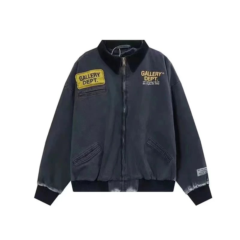 Gallery Dept Retro Washed Distressed Workwear Denim Jacket with rinted Badges Loose-Fit Unisex  